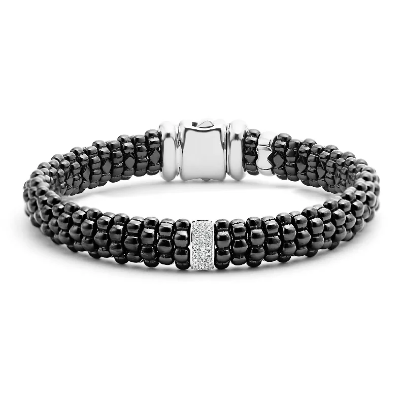 stylish cuff bracelet for casual wear -Black Caviar Single Station Ceramic Diamond Bracelet | 9mm