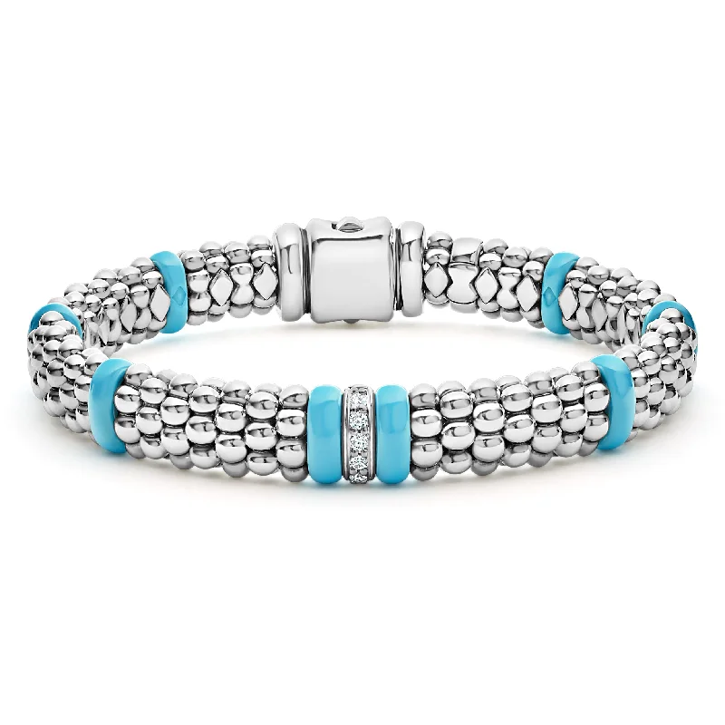 silver chain bracelet with charm for unique look -Blue Caviar Single Station Diamond Caviar Bracelet | 9mm