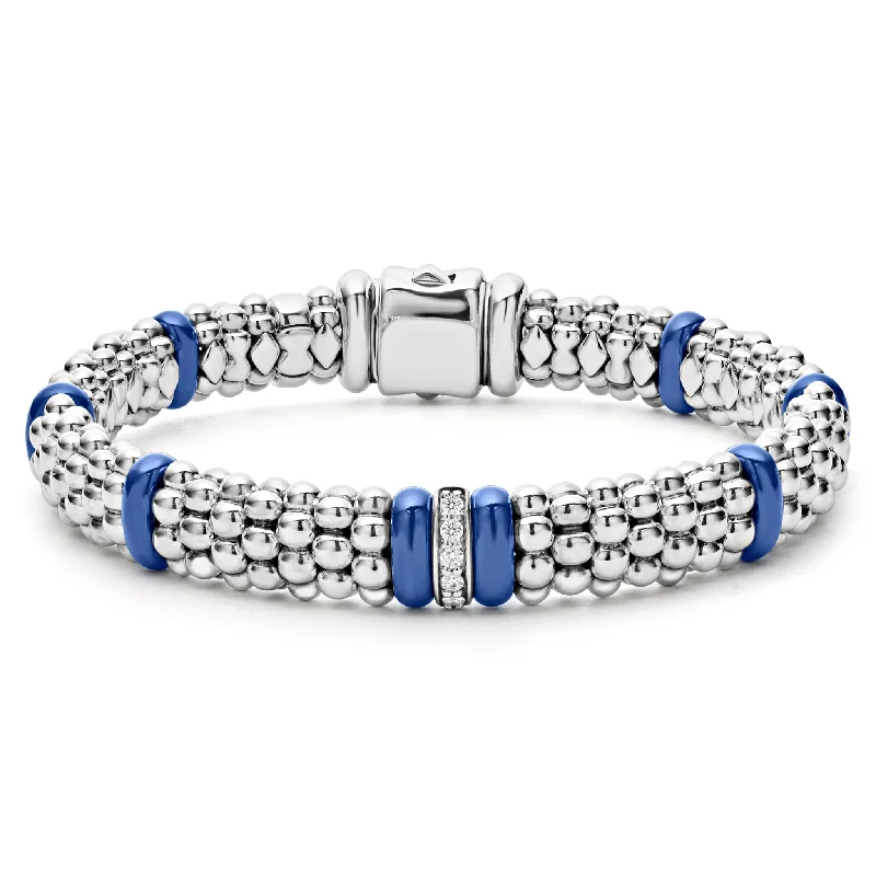 bracelet for evening wear with crystals -Blue Caviar Single Station Diamond Caviar Bracelet | 9mm