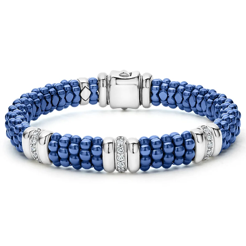 custom gemstone bracelet with healing stones -Blue Caviar Three Station Ceramic Diamond Bracelet | 9mm