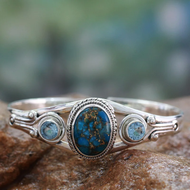 bracelet with colorful stones for boho look -Blue Heavens Topaz & Turquoise Cuff Bracelet