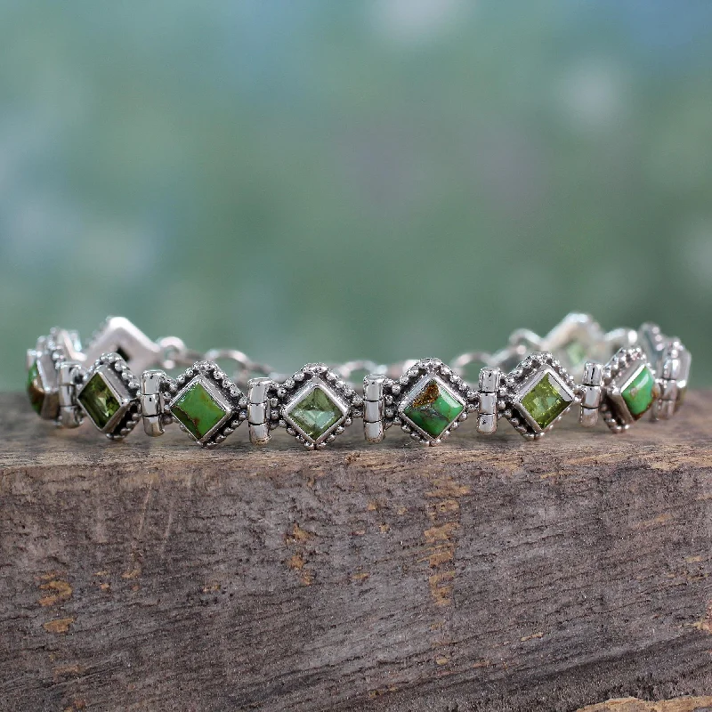 custom leather bracelet for personalized touch -Bollywood Forest Peridot Turquoise & Silver Bracelet