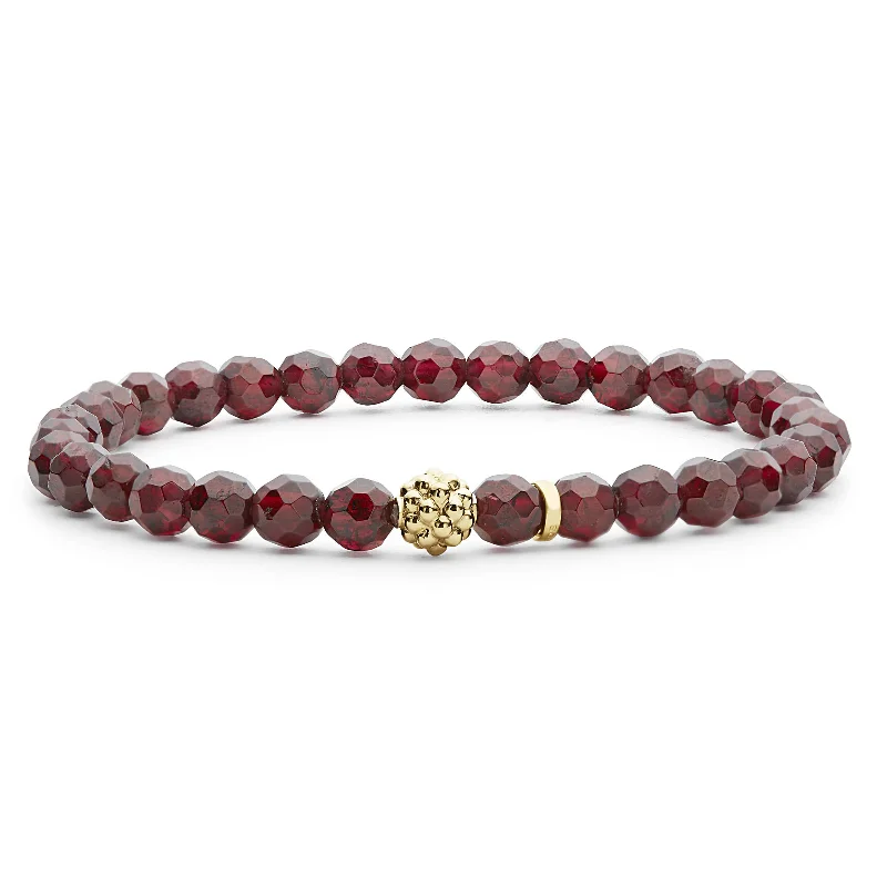 bracelet for women with crystal accents -Caviar Icon Garnet Gold Station Bead Bracelet