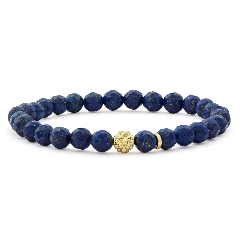 handmade friendship bracelet for best friends -Caviar Icon Lapis Gold Station Bead Bracelet