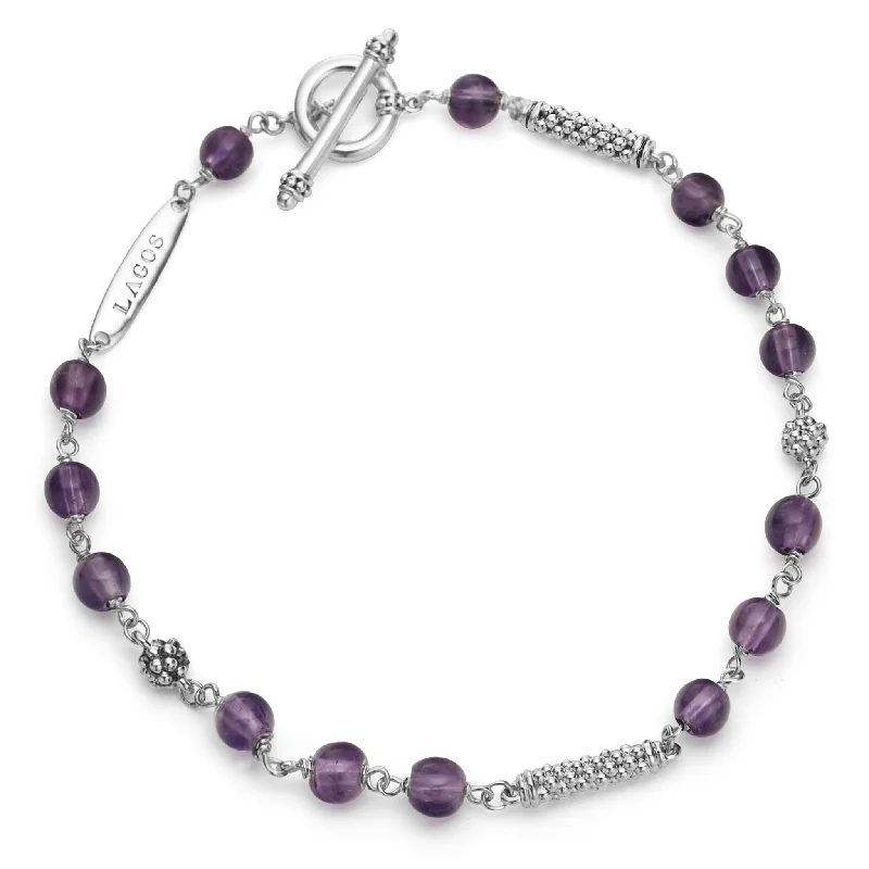 bracelet with spiral design for boho look -Caviar Icon Amethyst Beaded Bracelet