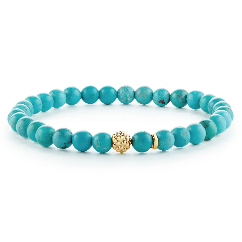 pearl and gold bracelet for luxury gift -Caviar Icon Turquoise Gold Station Bead Bracelet