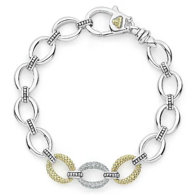 bracelet with lotus flower charm for spirituality -Caviar Lux Single Station Diamond Link Bracelet