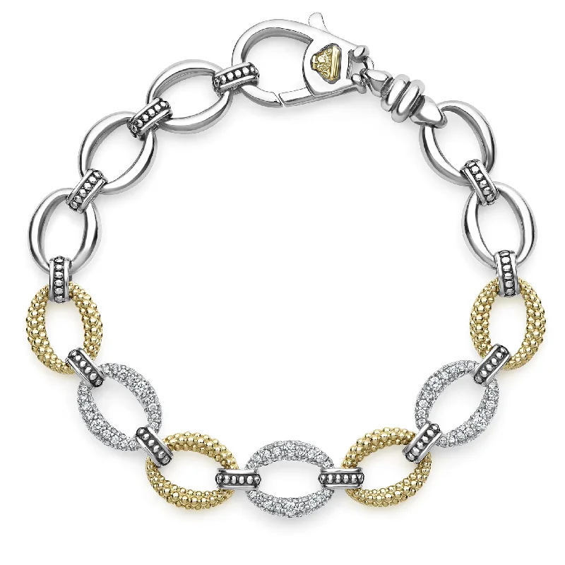 bracelet for girlfriend with heart charm -Caviar Lux Three Station Diamond Link Bracelet