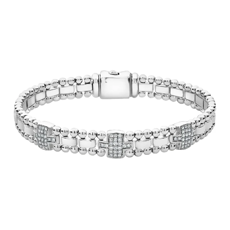 charm bracelet with meaningful symbols -Caviar Spark Three Station Diamond Link Bracelet