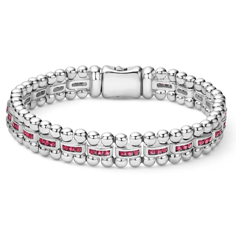 bracelet for girlfriend with heart charm -Caviar Spark Ruby Link Bracelet