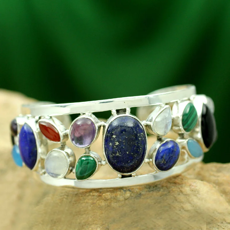 gold and silver bracelet for fashionistas -Colors of Life Gemstone Cuff Bracelet