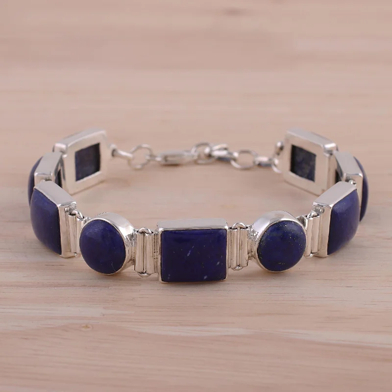 bracelet with lotus charm for peace -Connected Lapis Lazuli & Sterling Silver Link Bracelet