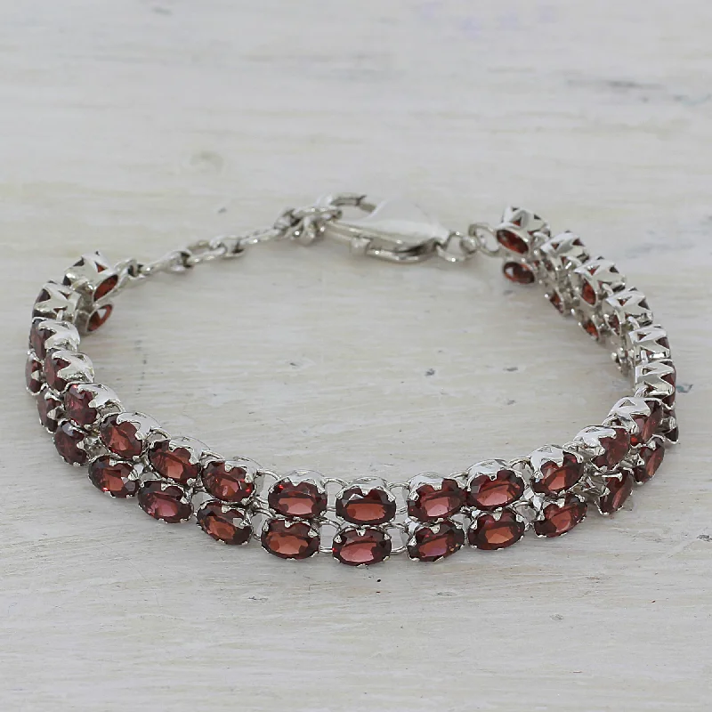 custom bracelet for personalized message -Fiery Glam Garnet Silver Tennis Bracelet