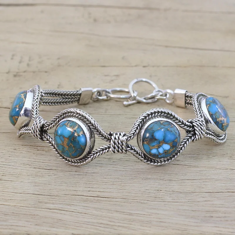 beaded bracelet with custom design -Heavenly Blues Turquoise Silver Bracelet