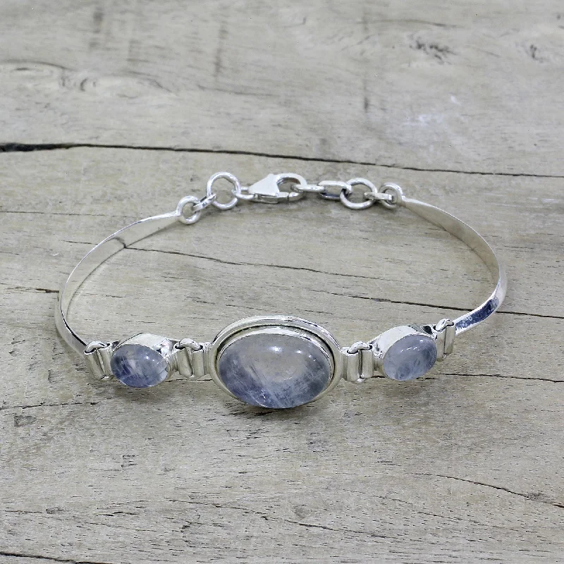 custom bracelet with gemstone charms for beauty -Icy Surface Rainbow Moonstone Pendant Bracelet