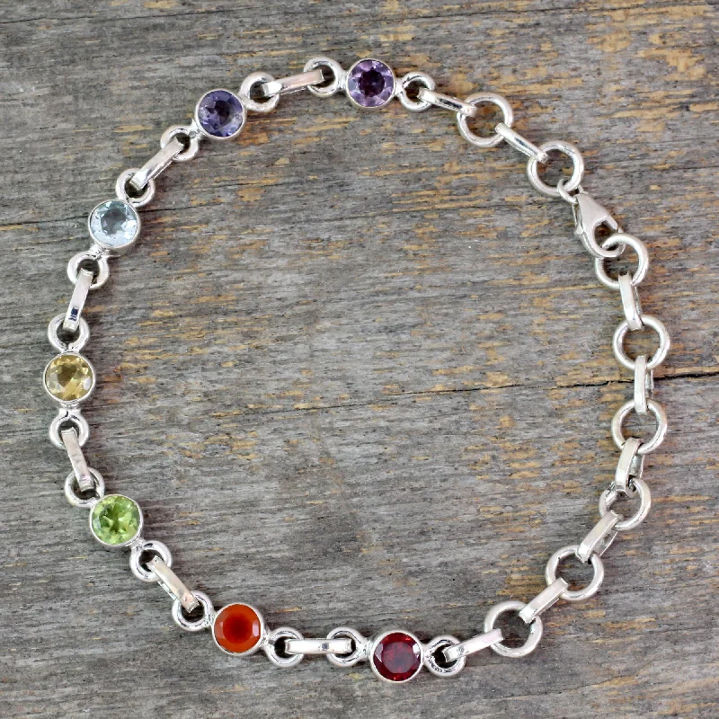 bracelet with meaningful charm for best friend -Inner Space Carnelian Multi-Gem Silver Link Bracelet