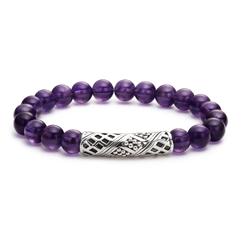 bracelet with unique clasp for secure fit -Keep Memory Alive Amethyst Silver Station Bead Bracelet