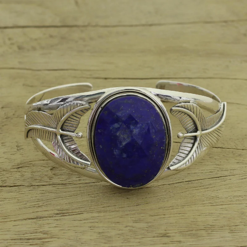 adjustable bracelet for daily wear -Lapis Lazuli & Sterling Silver Cuff Bracelet