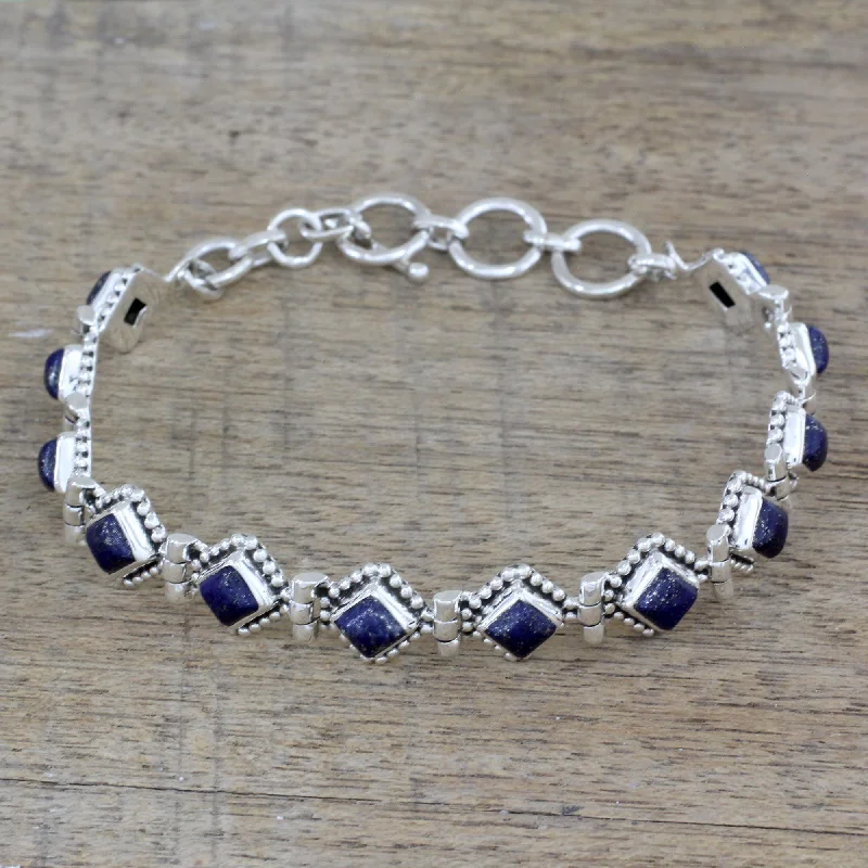 beaded bracelet with custom design -Lapis Lazuli & Sterling Silver Tennis Bracelet