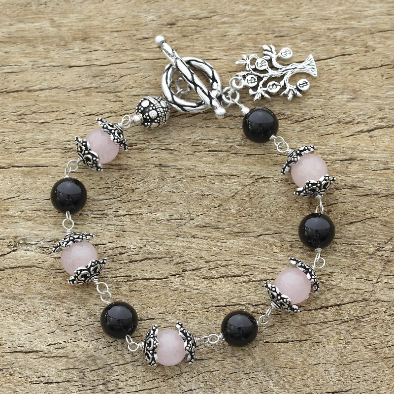 bracelet for mother’s day gift -Lucky Money Tree Rose Quartz & Onyx Bracelet