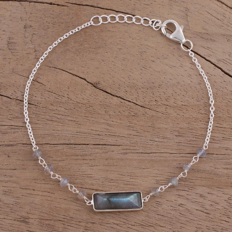 handmade beaded bracelet with wooden beads -Magical Prism Labradorite Silver Pendant Bracelet