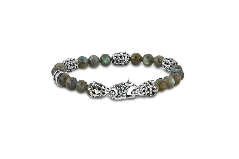 sleek leather bracelet with metal accents -Mare Bracelet- Labradorite