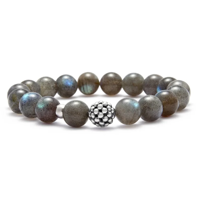 simple leather bracelet for everyday fashion -Maya Labradorite Silver Station Bead Bracelet