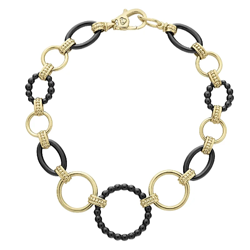 charming bracelet with gold accents -Meridian 18K Gold and Black Ceramic Link Bracelet | 20mm