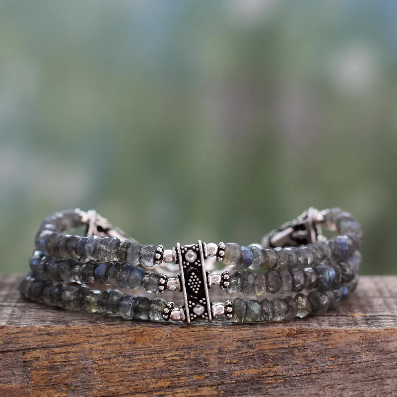 stackable bracelet set for fashionable look -Mystery of Love Silver Labradorite Beaded Bracelet