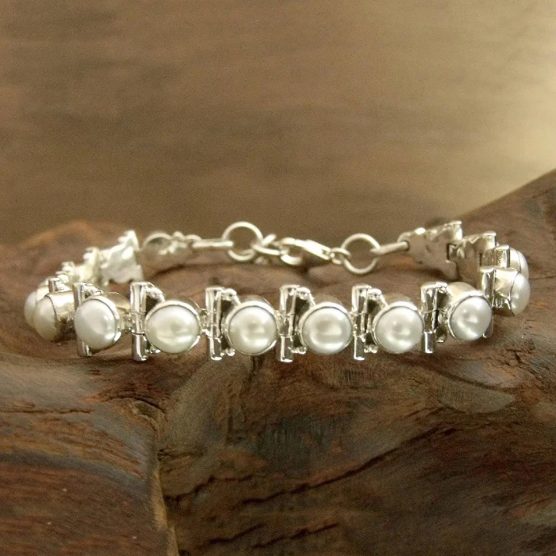 women’s bracelet with infinity symbol for love -Pearl Bridal Bracelet