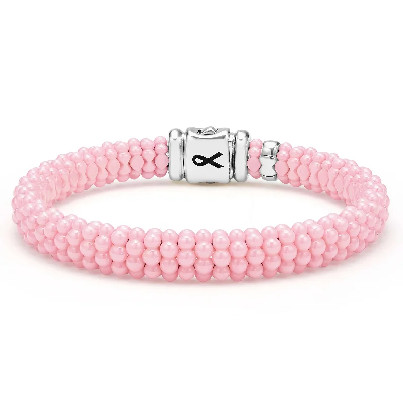 sleek silver bracelet for minimalist style -Pink Caviar BCRF Ceramic Beaded Bracelet | 9mm