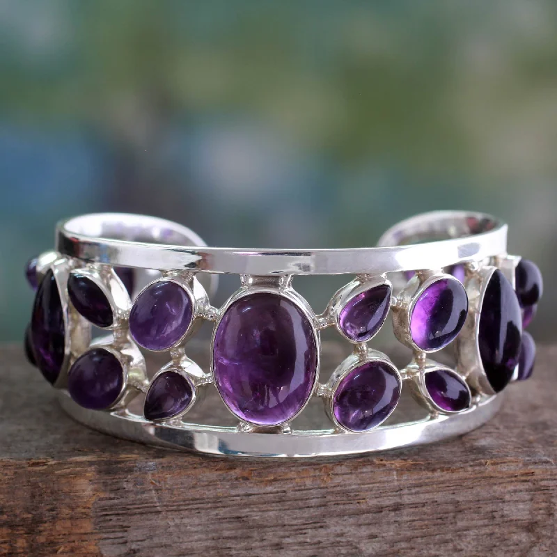 custom bangle bracelet for anniversary gift -Purple Harmony Amethyst Silver Cuff Bracelet