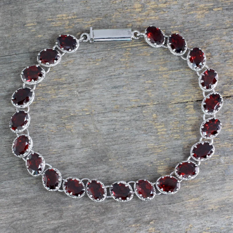 bracelet with dreamcatcher charm for bohemian style -Red Garnet Tennis Bracelet