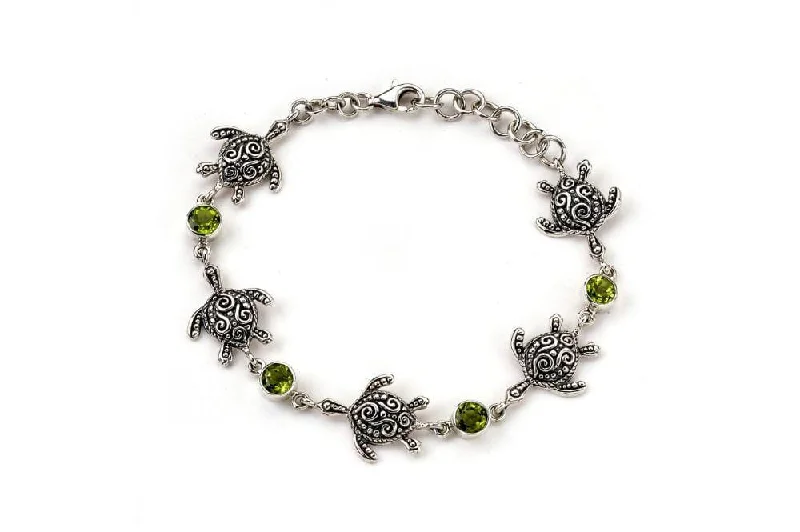 custom gemstone bracelet with healing stones -Sea Turtle Strand Bracelet- Peridot