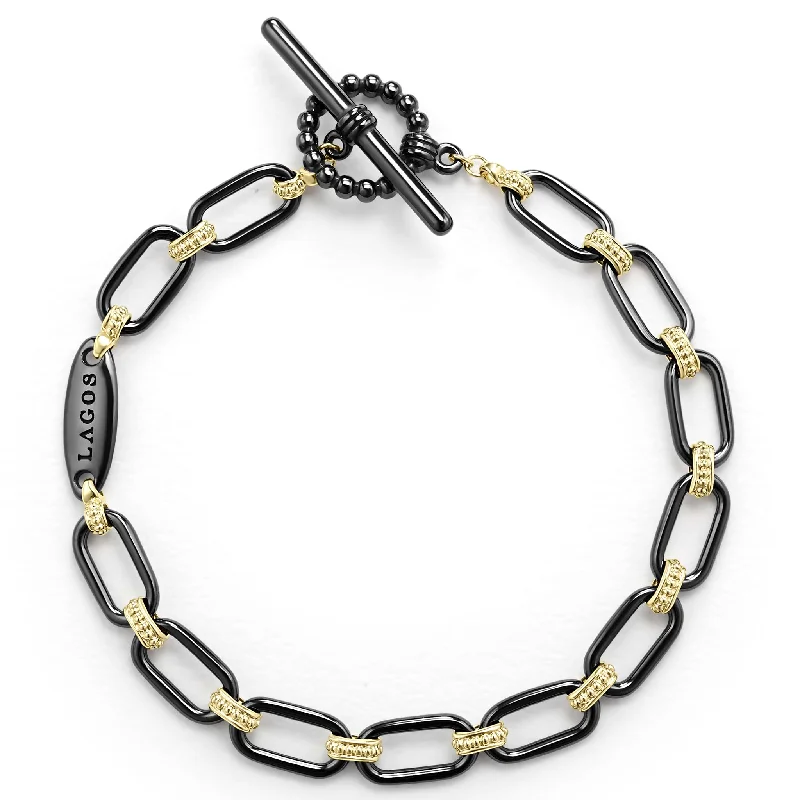 unique bracelet with engraved message -Signature Caviar 18K Gold and Black Ceramic Link Bracelet | 6mm