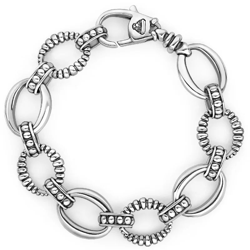 bracelet with butterfly charm for elegance -Signature Caviar Oval Fluted Link Bracelet