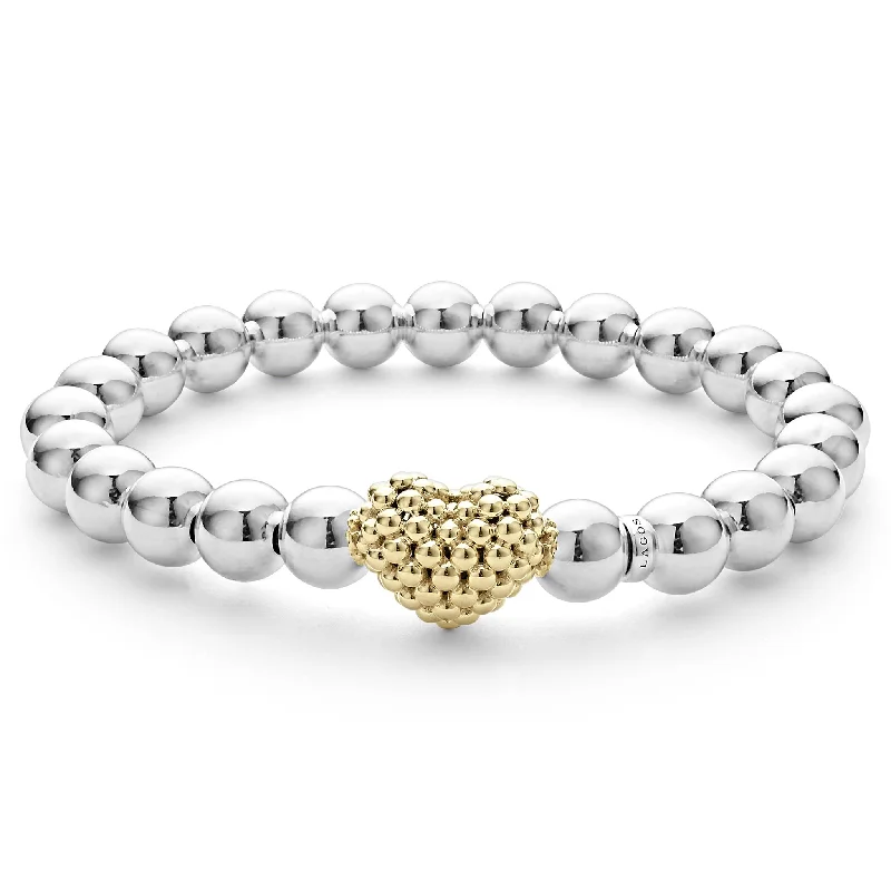 custom bracelet with engraving for wedding gift -Signature Caviar Stretch Gold Heart Bead Bracelet