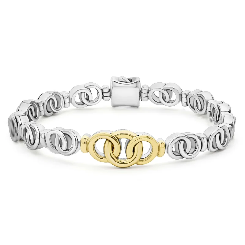 bracelet with engraved message for loved one -Signature Caviar Two-Tone Interlocking Link Bracelet