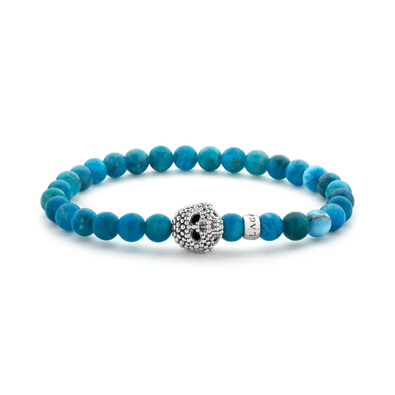 stylish bracelet with delicate chains -Anthem Blue Apatite Skull Bracelet