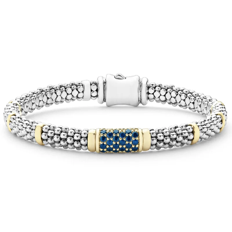 stackable silver bracelet set for chic fashion -Signature Caviar Blue Sapphire Caviar Bracelet | 6mm