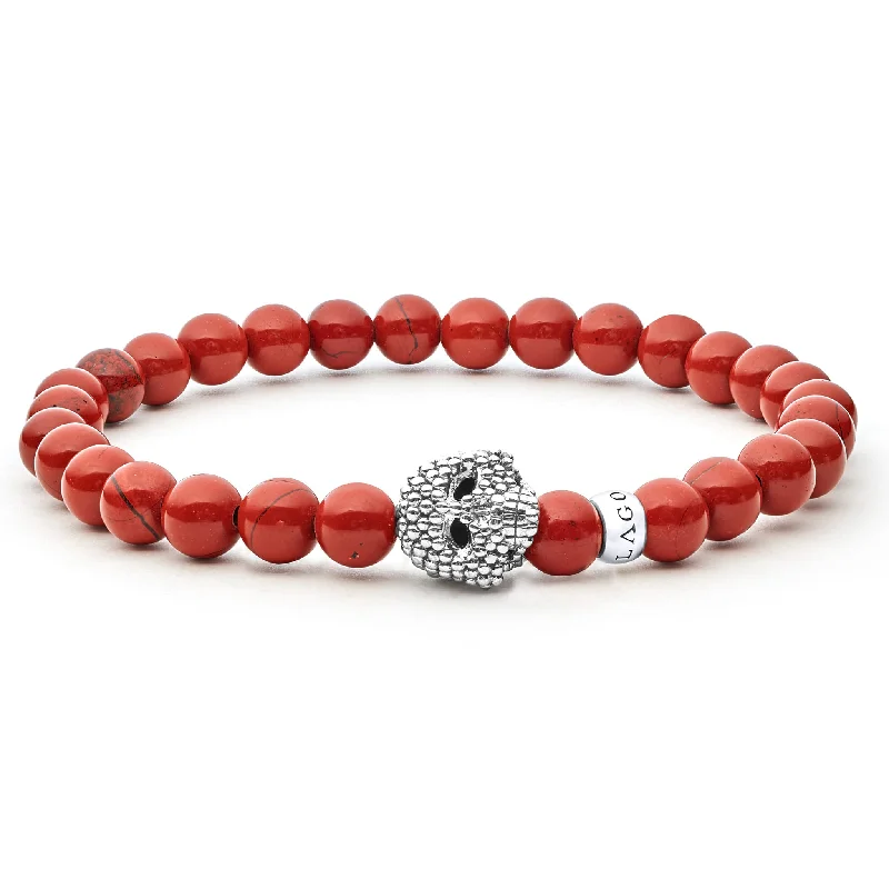 bracelet with personalized engraving for gift -Anthem Red Jasper Skull Bracelet