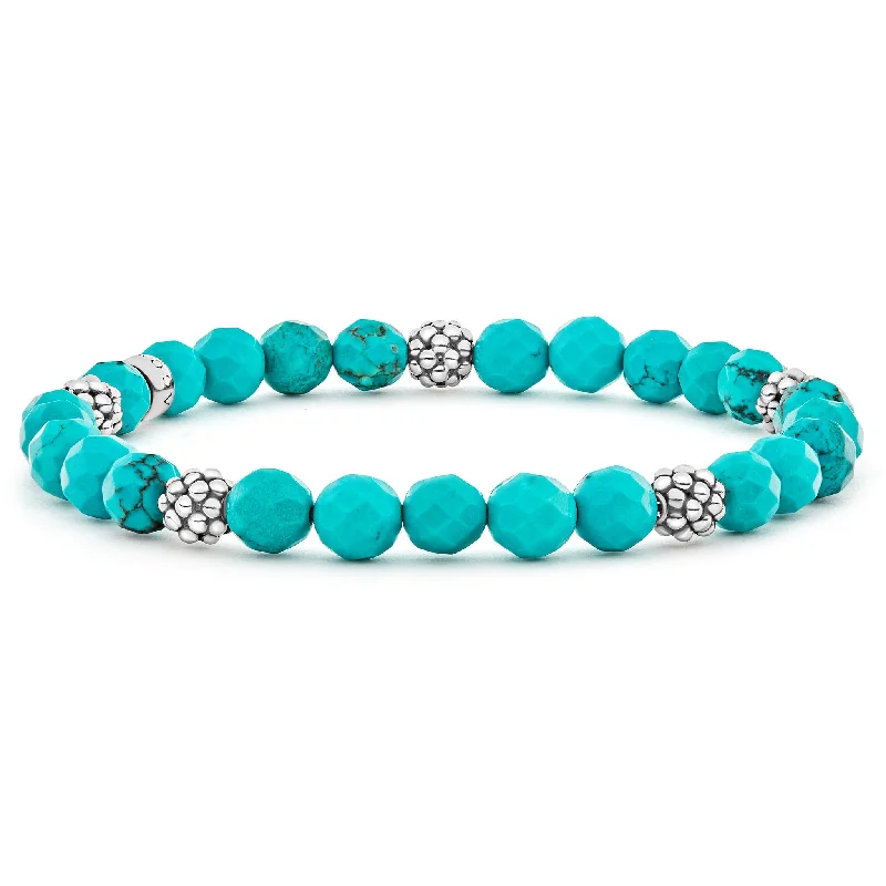 bracelet with crystal pendants for elegance -Signature Caviar Five Station Silver Turquoise Bead Bracelet