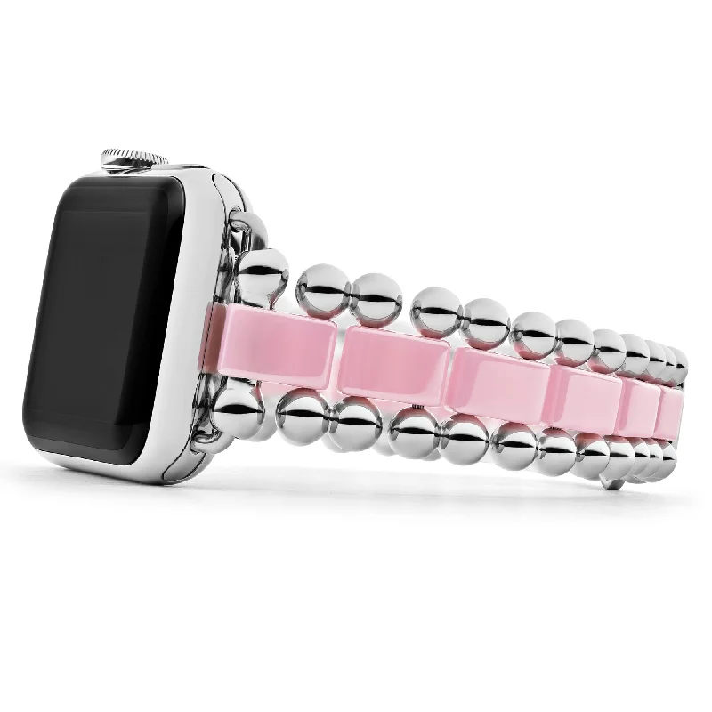 gemstone bracelet for grounding energy -Smart Caviar Pink Ceramic and Stainless Steel Watch Bracelet-38-45mm