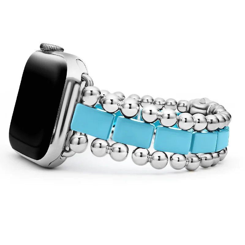 gemstone bracelet for energy healing -Smart Caviar Blue Ceramic and Stainless Steel Watch Bracelet-38-45mm