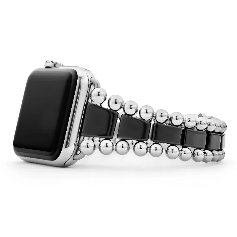 bracelet with anchor charm for nautical theme -Smart Caviar Black Ceramic and Stainless Steel Watch Bracelet-42-49mm