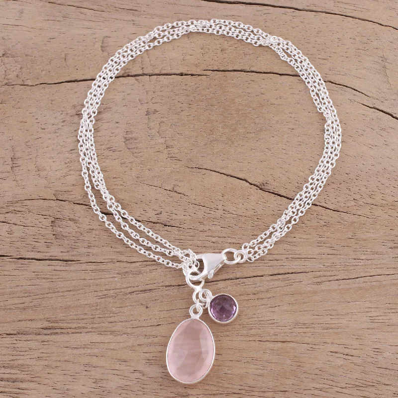 bracelet with crystal pendants for elegance -Twinkling Harmony Silver Rose Quartz Amethyst Bracelet