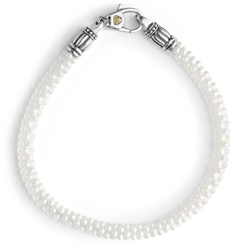 handmade beaded bracelet with wooden beads -White Caviar Ceramic Caviar Beaded Bracelet