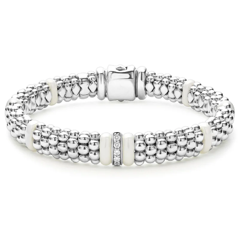 bangle bracelet set for classic style -White Caviar Single Station Diamond Caviar Bracelet | 9mm