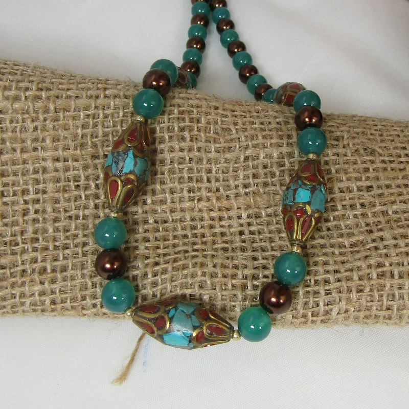 classic silver pendant necklace -Tibetan Turquoise Bead Necklace