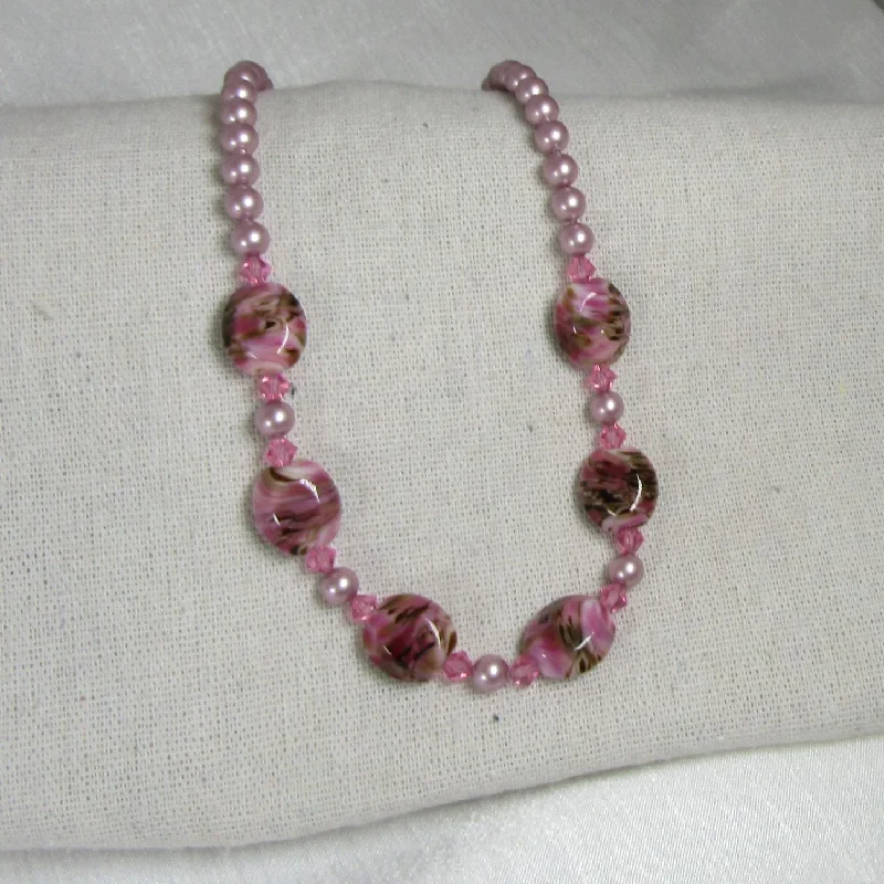 initial pendant necklace for women -Pink Pearl & Handmade Artisan Bead  Necklace